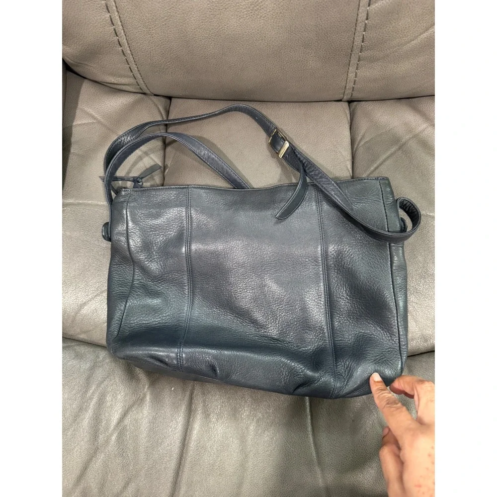 Vintage Navy Blue Pebbled Leather Crossbody Bag Buckle Detail Made‎ in Korea